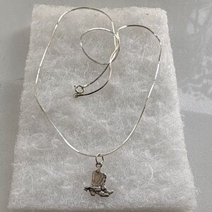 Elegant Sterling  Silver Necklace with Cowboy Boots Pendant